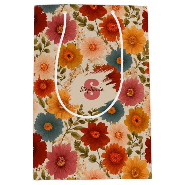 Vintage Daisy Floral Pattern Medium Gift Bag (Front)