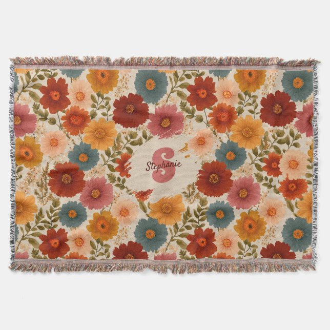 Vintage Daisy Floral Pattern Throw Blanket (Front)