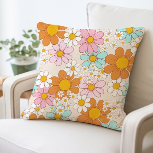 Vintage Daisy Floral Pillow Retro Flower  Throw Pillow