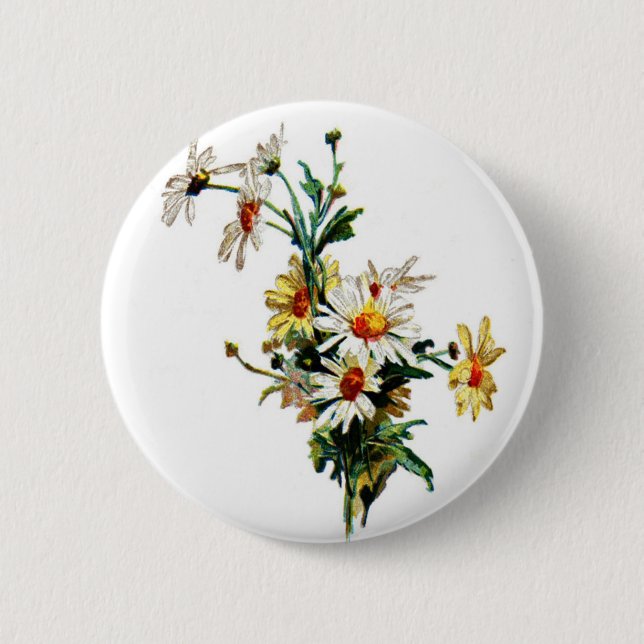 *Vintage Daisy* Flower Art Pinback Button (Front)