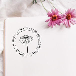 Vintage Daisy Flower Round Custom Library Book Rubber Stamp