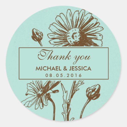 Vintage Daisy Flower Wedding Thank You Sticker