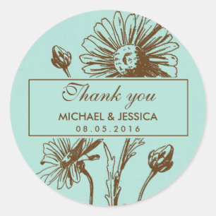 Vintage Daisy Flower Wedding Thank You Sticker