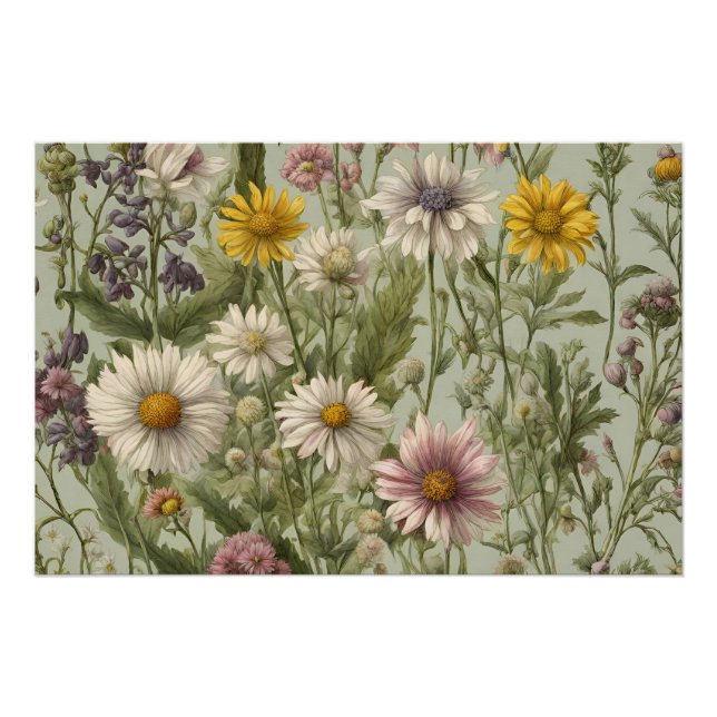 Vintage Daisy Flowers and Wildflowers Poster (Front)