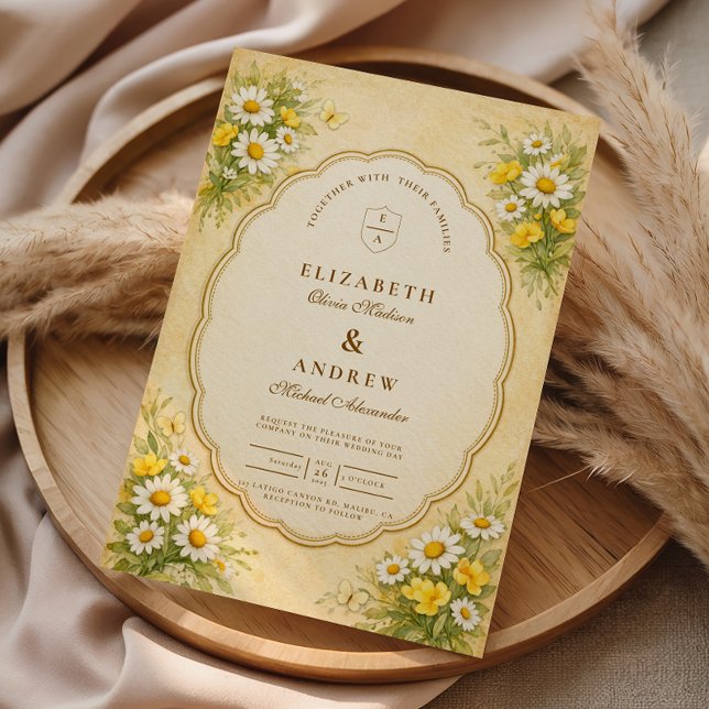 Vintage Daisy Garden Wedding Invitation (Creator Uploaded)
