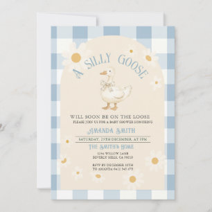 Vintage Daisy Goose Baby Shower Blue Gingham Invitation