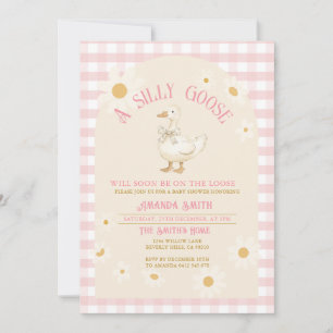 Vintage Daisy Goose Baby Shower Pink Gingham Invitation
