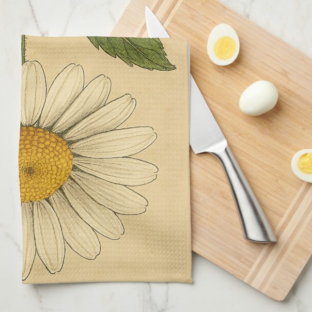Vintage Daisy on Weathered Paper Kitchen Towel (Quarter Fold)