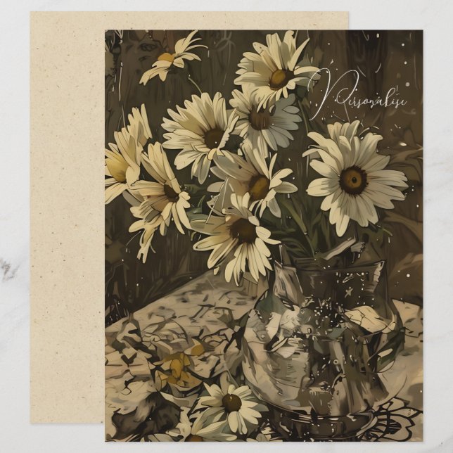 Vintage Daisy Pattern Floral Sepia Scrapbook Paper (Front/Back)