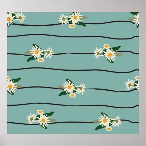 Vintage Daisy Stripes Seamless Elegance Poster