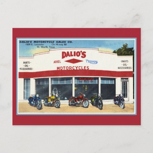 Vintage Dalios Motorcycles Fort Worth Postcard
