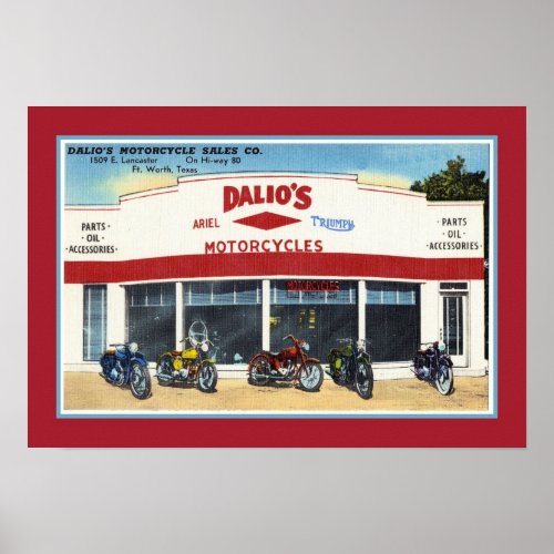 Vintage Dalios Motorcycles Fort Worth Poster