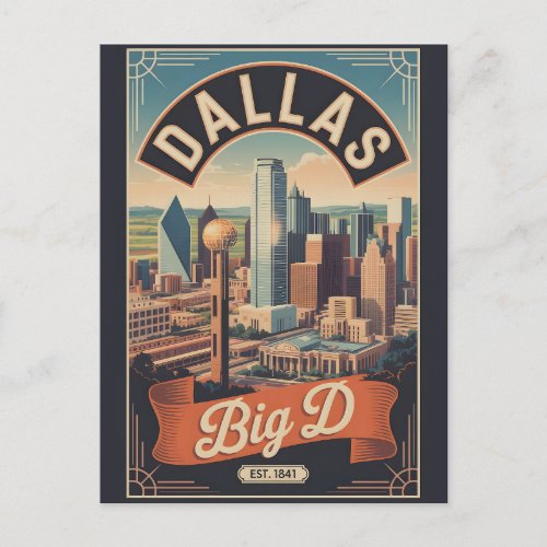 Vintage Dallas Texas Big D Retro Travel Postcard