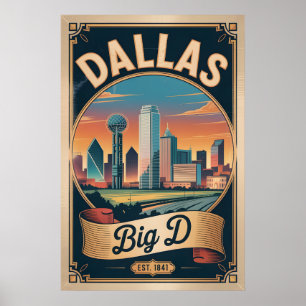 Vintage Dallas Texas Big D Retro Travel Poster