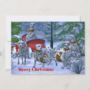 Vintage Dalmatian Sleigh Snow Christmas Flat Holiday Card