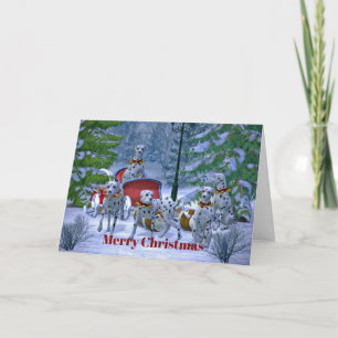 Vintage Dalmatian Sleigh Snow Christmas Holiday Card