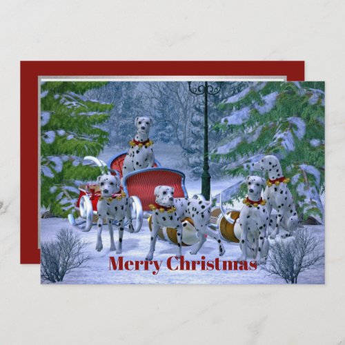 Vintage Dalmatian Sleigh Snow Christmas Invitation
