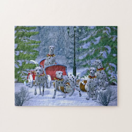 Vintage Dalmatian Sleigh Snow Christmas Jigsaw Puzzle