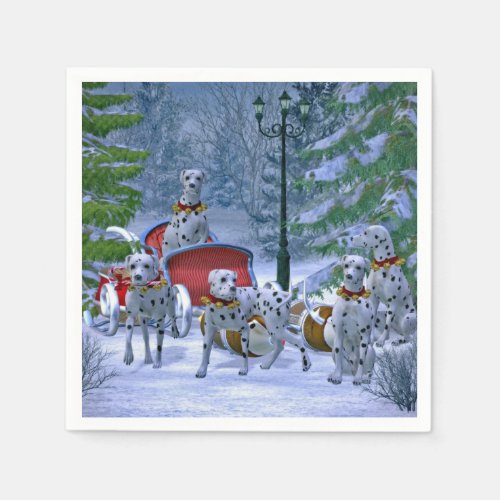 Vintage Dalmatian Sleigh Snow Christmas Napkins