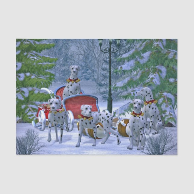 Vintage Dalmatian Sleigh Snow Christmas Tissue Paper (Front)