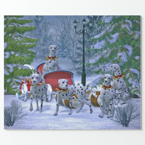 Vintage Dalmatian Sleigh Snow Christmas Wrapping Paper