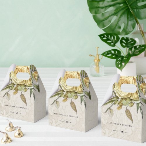 Vintage Damask and Boho Yellow Flowers Wedding Favor Boxes