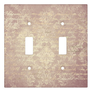 Vintage damask and script gold and pink distressed light switch cover