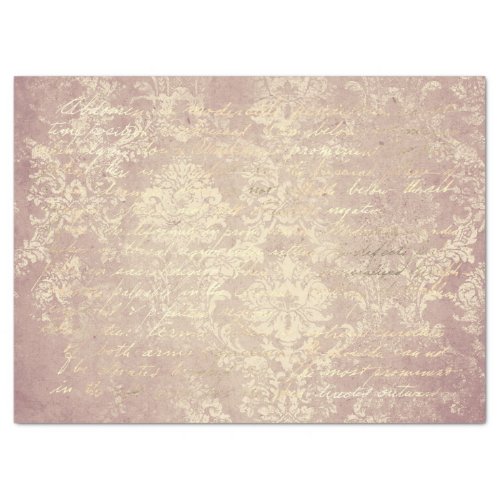 Vintage damask and script gold and pink distressed tissue paper