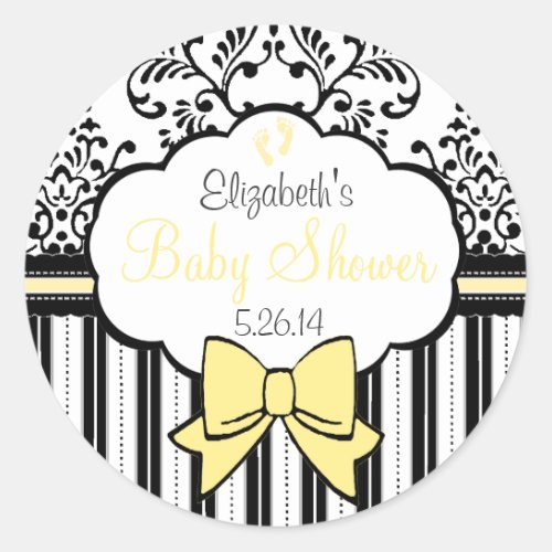 Vintage Damask and Stripes_ Baby Shower Classic Round Sticker