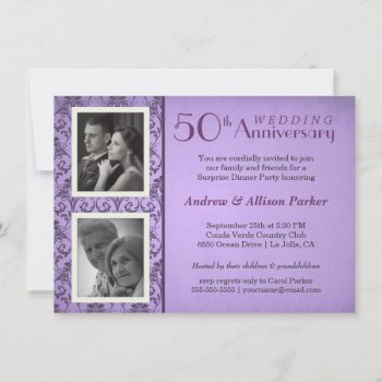 Vintage Damask Anniversary Two Photos Invitation by weddingtrendy at Zazzle