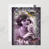 Vintage damask art deco gatsby Flapper Girl Postcard (Front/Back)