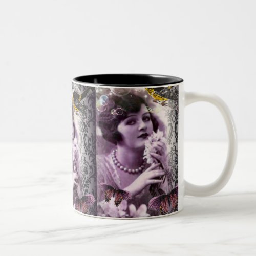 Vintage damask art deco gatsby Flapper Girl Two_Tone Coffee Mug