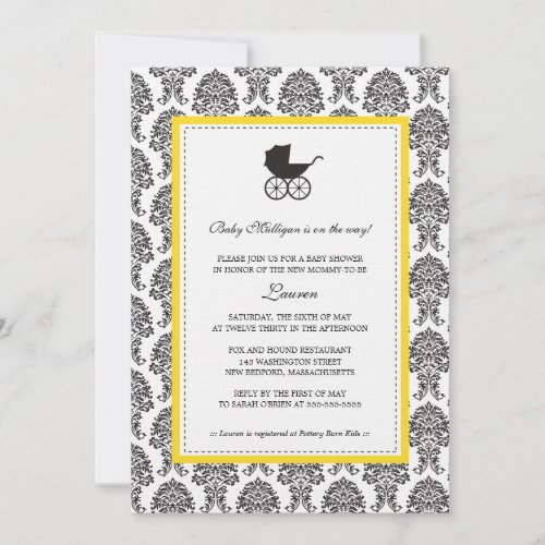 Vintage Damask Baby Carriage Baby Shower Custom Invitation