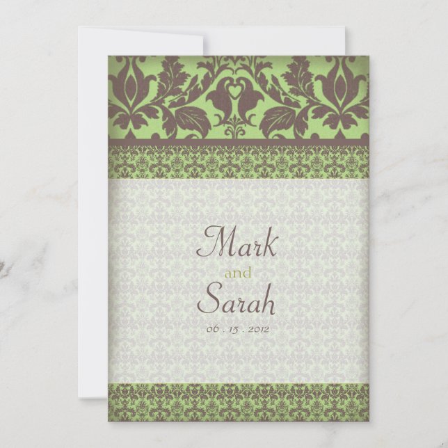 Vintage Damask Banner Sage Green Invitation (Front)