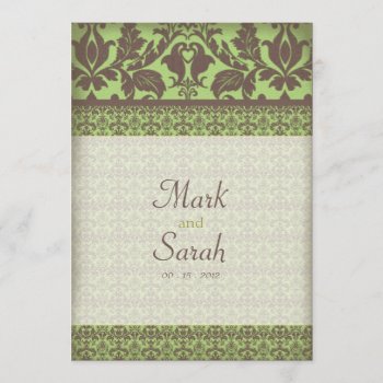 Vintage Damask Banner Sage Green Invitation by CoutureDesigns at Zazzle