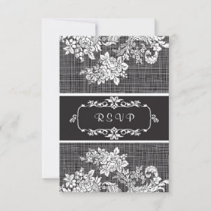 Vintage Damask black and white RSVP Invitation