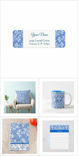 Vintage Damask Blue White Floral Pattern