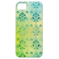 Vintage Damask  Blue Yellow Green Pattern Cover For iPhone 5/5S