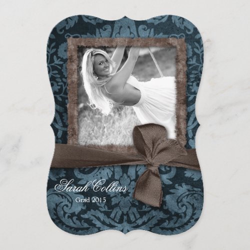 Vintage Damask Bow Grad Photo Card