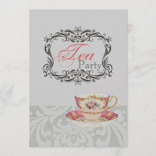 vintage damask bridal shower tea party invitation