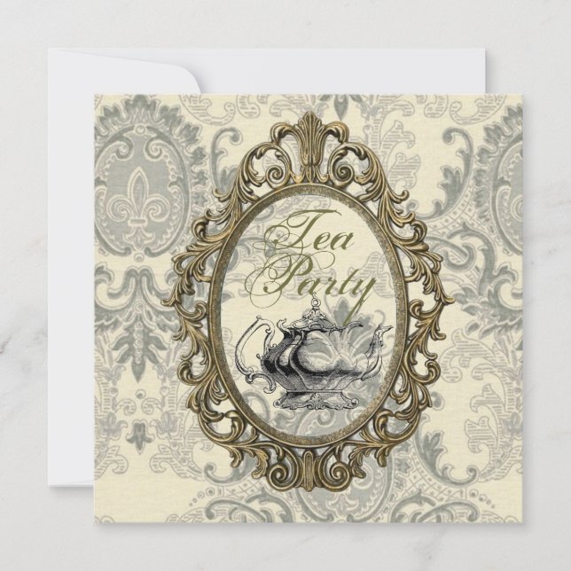 Vintage Damask Bridal Shower Tea Party Invitation (Front)