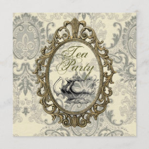Vintage Damask Bridal Shower Tea Party Invitation