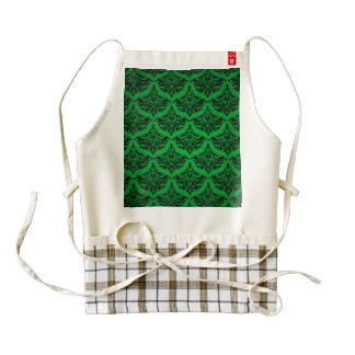 Vintage Damask Brocade Green Black Zazzle HEART Apron