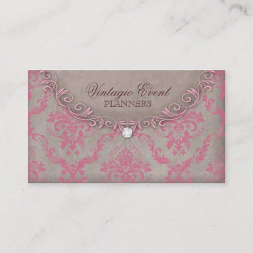 Customizable Vintage Damask Business Card Pink Beige Antique