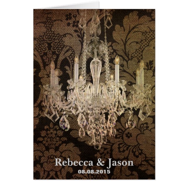vintage damask chandelier wedding cards (Front)