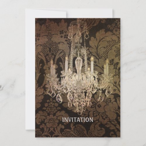 vintage damask chandelier wedding invitation