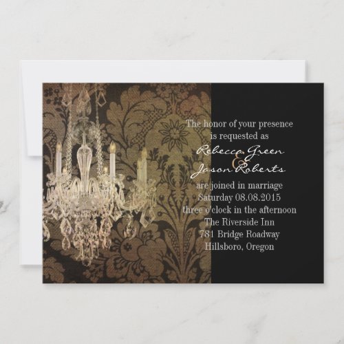 vintage damask chandelier wedding invitation