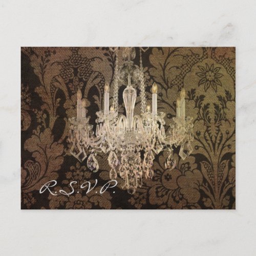 vintage damask chandelier wedding RSVP Invitation Postcard