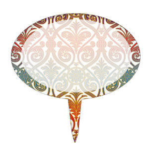 Vintage Damask Contour Wallpaper - blue violet red Cake Topper