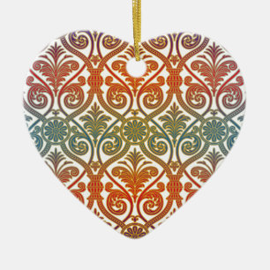 Vintage Damask Contour Wallpaper - blue violet red Ceramic Ornament